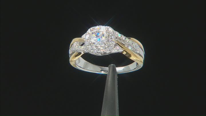 Moissanite platineve and 14k yellow gold over sterling silver ring 1.00ctw DEW Video Thumbnail
