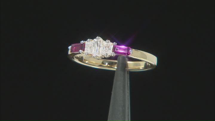 Moissanite and rhodolite 14k yellow gold over sterling silver ring .27ctw DEW Video Thumbnail