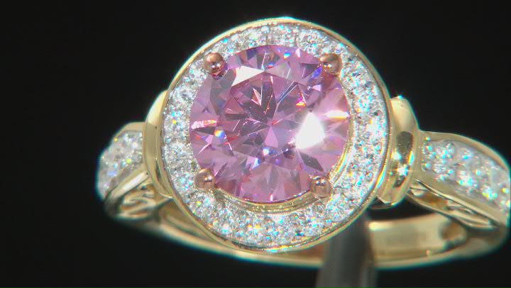 Pink And Colorless Moissanite 14k Yellow Gold Over Silver  3.48ctw DEW. Video Thumbnail