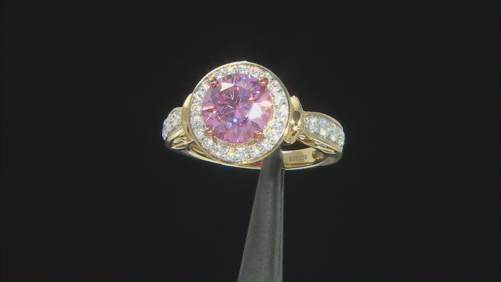 Pink And Colorless Moissanite 14k Yellow Gold Over Silver  3.48ctw DEW. Video Thumbnail