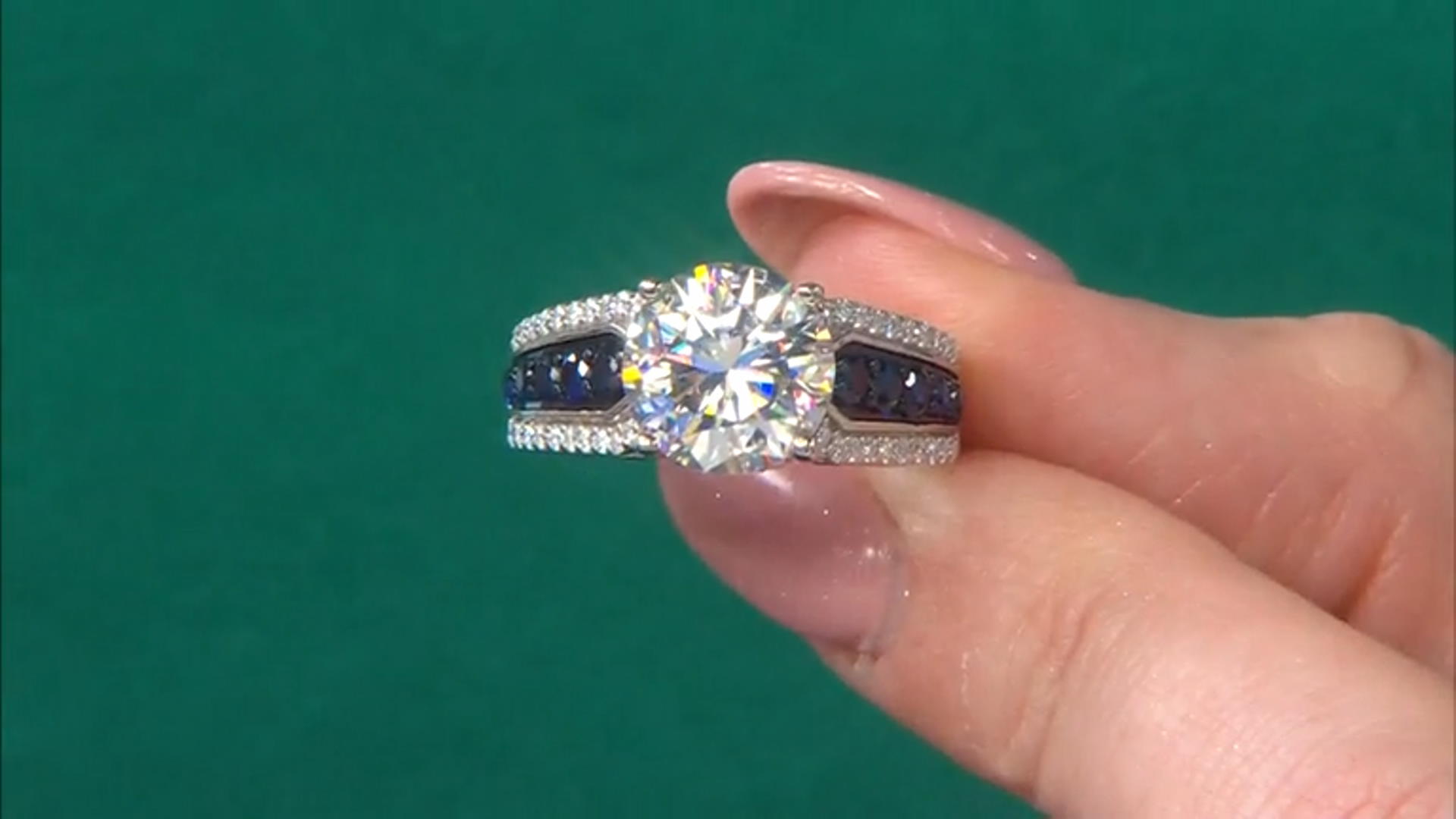 Moissanite and blue sapphire platineve ring 4.00ctw DEW Video Thumbnail