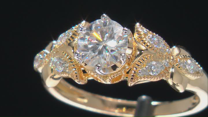 Moissanite 14k yellow gold over sterling silver ring 1.18ctw DEW. Video Thumbnail