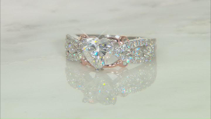 Moissanite platineve two tone heart ring 1.84ctw DEW Video Thumbnail