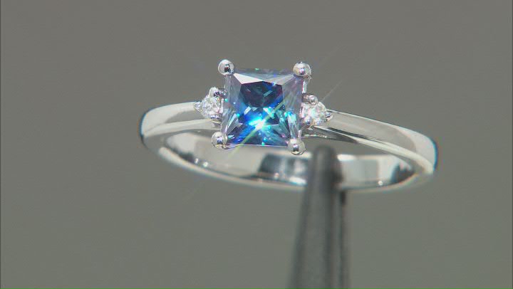 Blue and Colorless Moissanite Platineve Engagement Ring .94ctw DEW. Video Thumbnail
