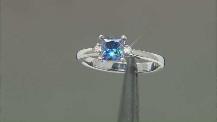 Blue and Colorless Moissanite Platineve Engagement Ring .94ctw DEW. Video Thumbnail