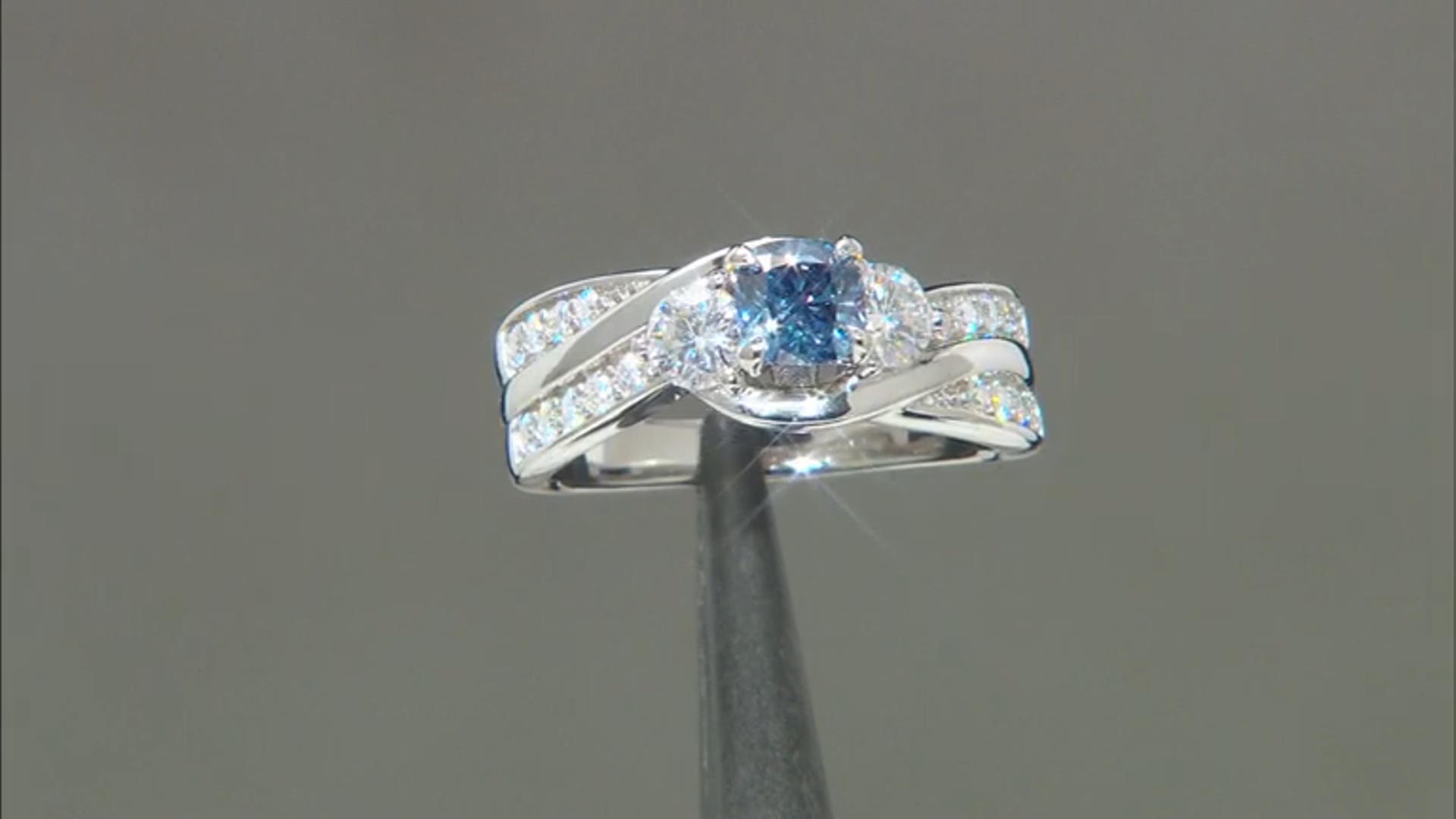Blue and Colorless Moissanite Platineve Ring 1.50ctw DEW. Video Thumbnail