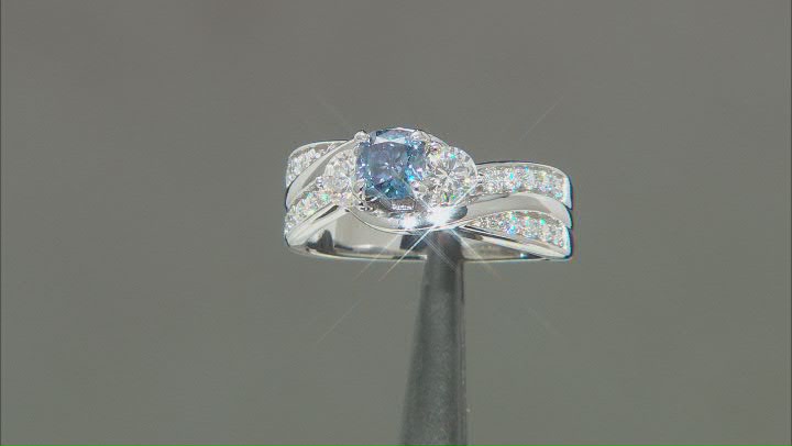 Blue and Colorless Moissanite Platineve Ring 1.50ctw DEW. Video Thumbnail
