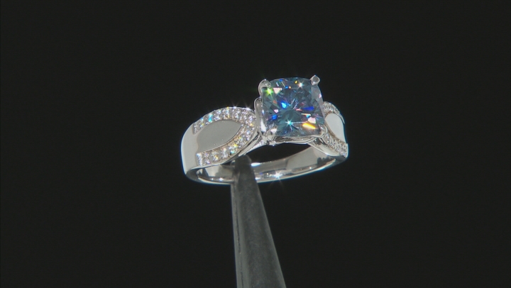 Blue and Colorless Moissanite Platineve Engagement Ring 2.24ctw DEW. Video Thumbnail