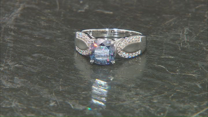 Blue and Colorless Moissanite Platineve Engagement Ring 2.24ctw DEW. Video Thumbnail