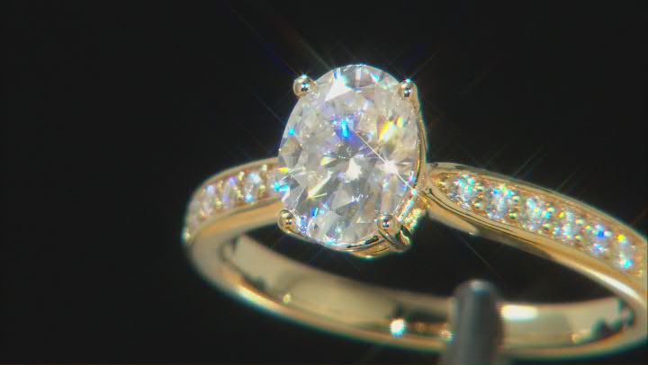 Moissanite 14k yellow gold over sterling silver ring 1.74ctw DEW. Video Thumbnail