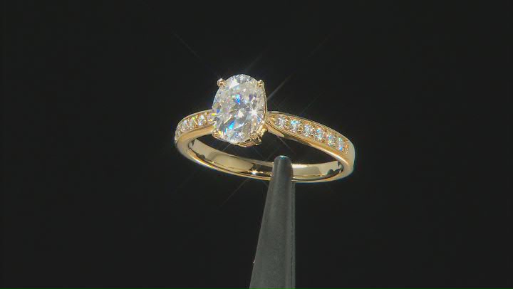Moissanite 14k yellow gold over sterling silver ring 1.74ctw DEW. Video Thumbnail