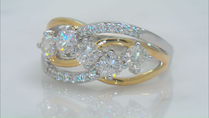 Moissanite platineve and 14k yellow gold over sterling silver ring 1.27ctw DEW. Video Thumbnail