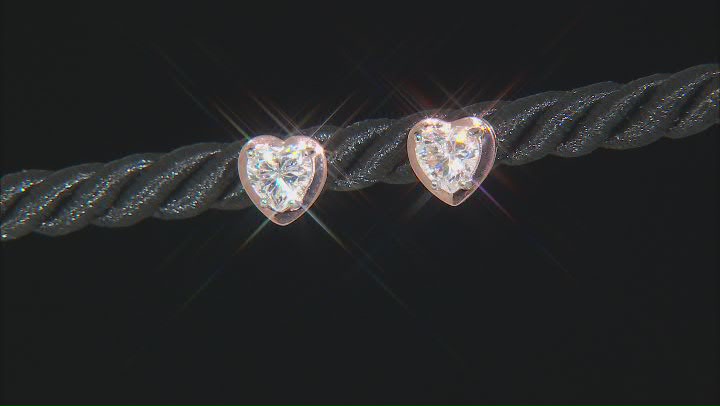 Moissanite 14k Rose Gold Over Sterling Silver Heart  Earrings 1.20ctw DEW Video Thumbnail