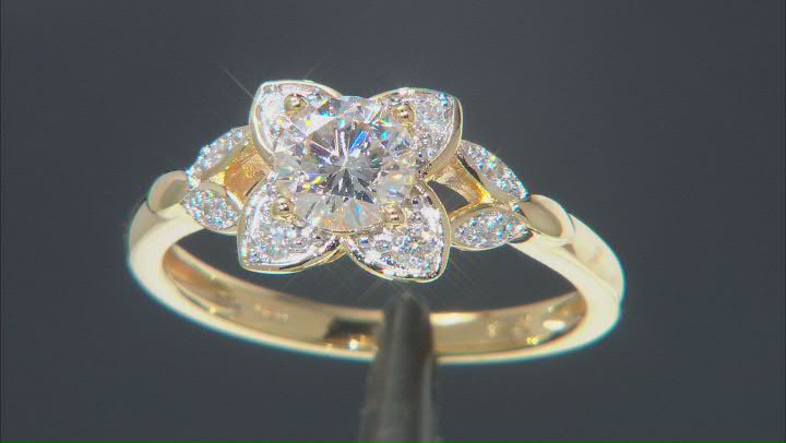 Moissanite 14k yellow gold over sterling silver ring .96ctw DEW. Video Thumbnail