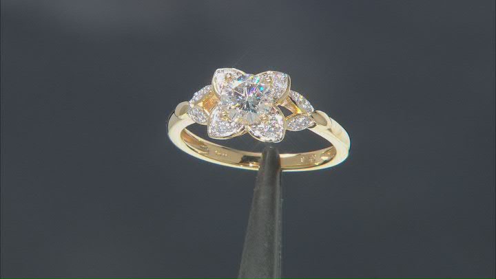 Moissanite 14k yellow gold over sterling silver ring .96ctw DEW. Video Thumbnail