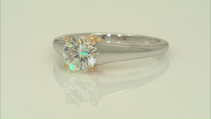 Moissanite platineve and 14k yellow gold over sterling silver ring 1.24ctw DEW. Video Thumbnail