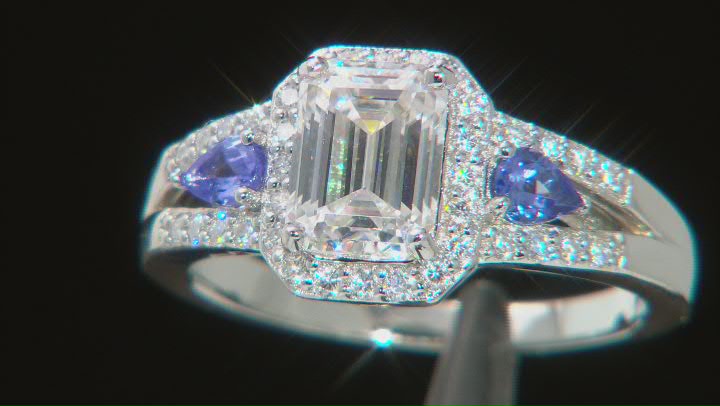 Moissanite and tanzanite platineve ring 2.11ctw DEW Video Thumbnail