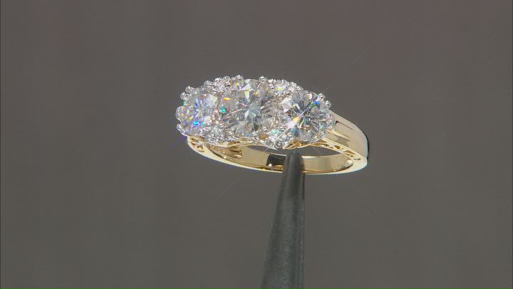 Moissanite 14k yellow gold over sterling silver ring 2.88ctw DEW. Video Thumbnail