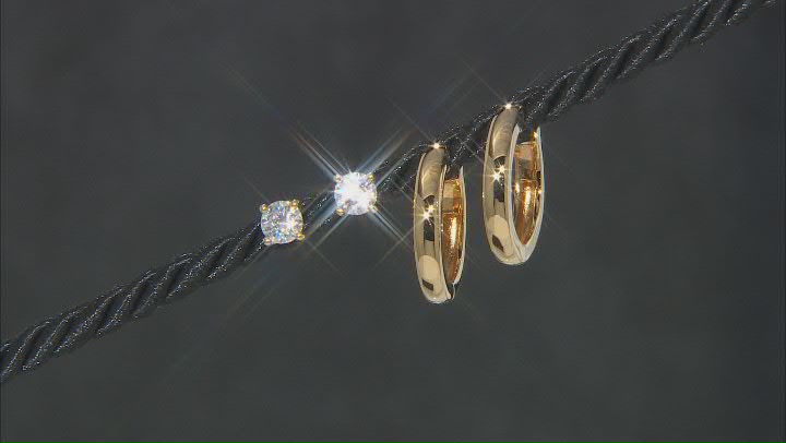Moissanite 14k Yellow Gold Over Silver Hoop And Stud Earring Set Of Two 1.20ctw DEW Video Thumbnail