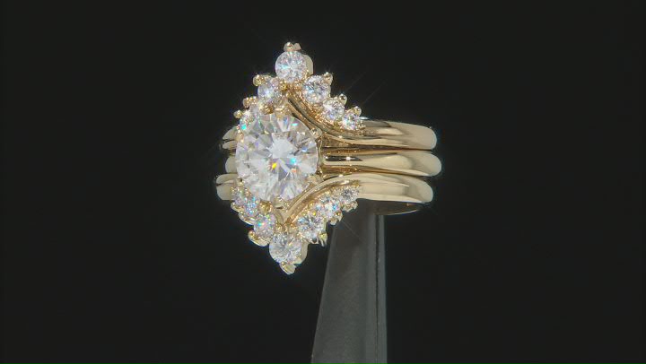 Moissanite 14k Yellow Gold Over Sterling Silver Ring With Set of Two Bands 2.54ctw DEW. Video Thumbnail