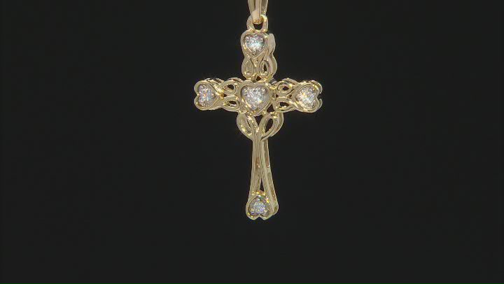 Moissanite 14k Yellow Gold Over Sterling Silver Cross Pendant .18ctw DEW. Video Thumbnail