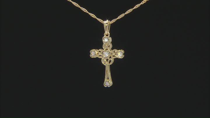 Moissanite 14k Yellow Gold Over Sterling Silver Cross Pendant .18ctw DEW. Video Thumbnail