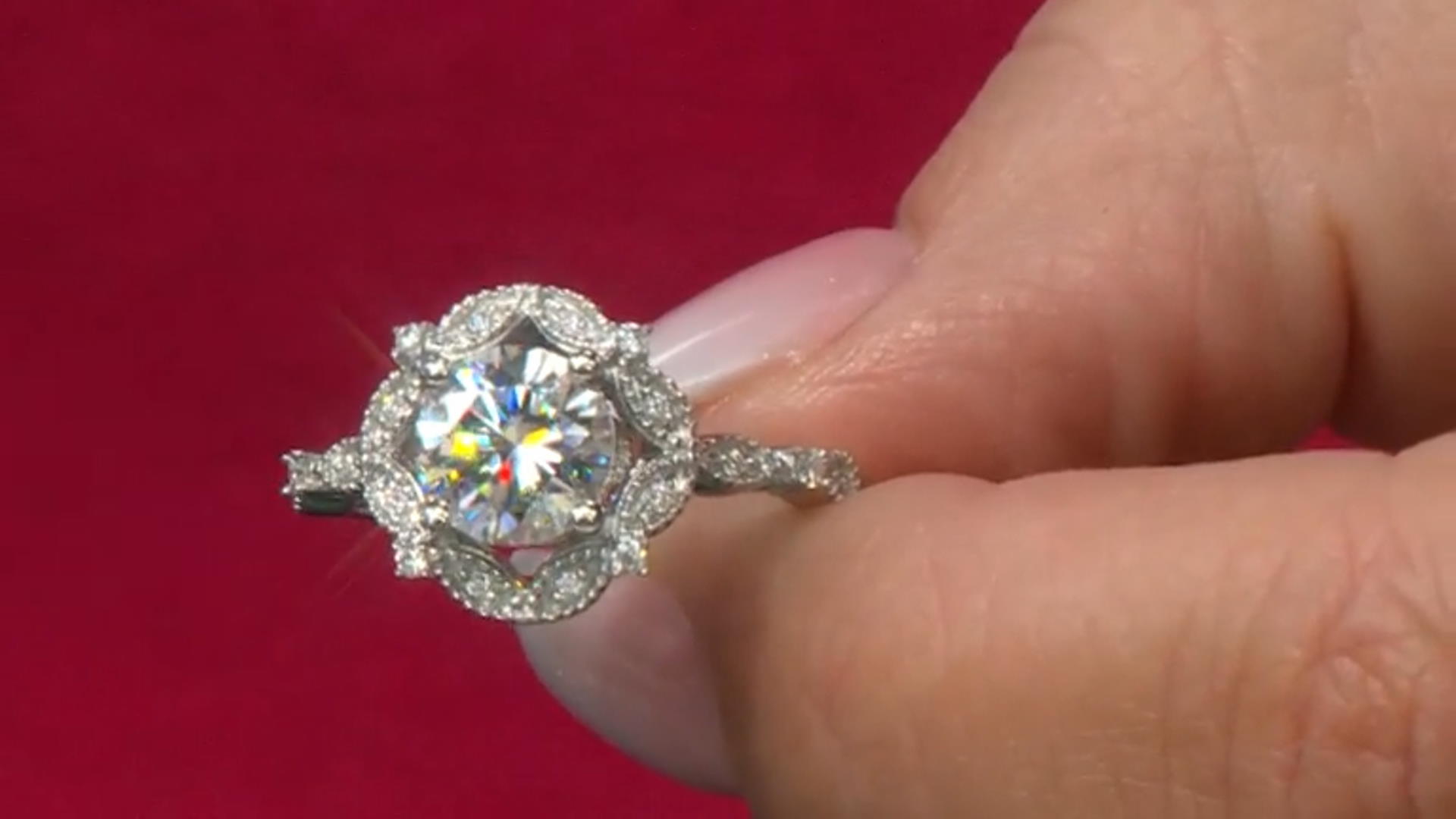 Moissanite Platineve Halo Ring 1.70ctw DEW. Video Thumbnail