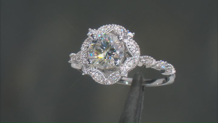 Moissanite Platineve Halo Ring 1.70ctw DEW. Video Thumbnail