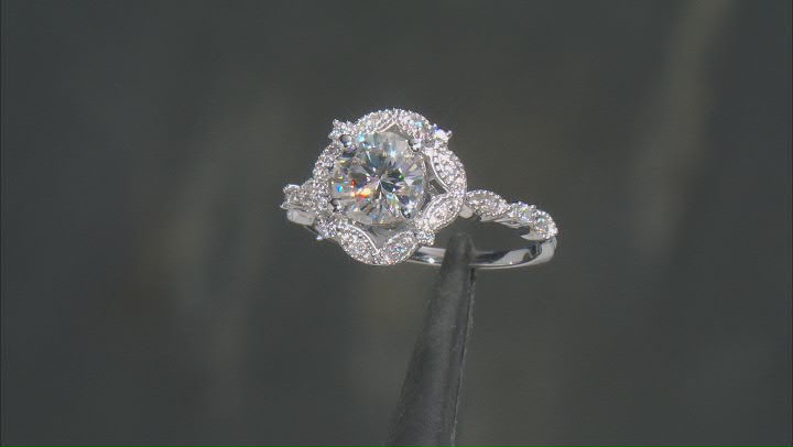 Moissanite Platineve Halo Ring 1.70ctw DEW. Video Thumbnail