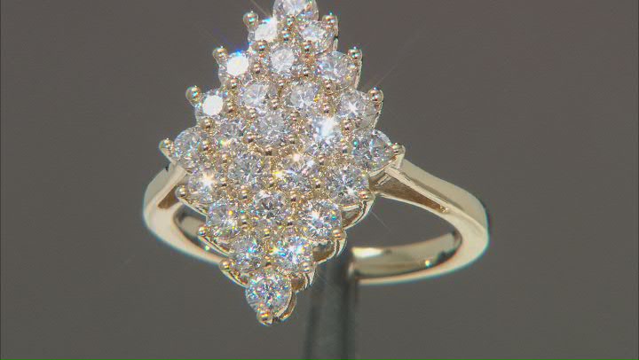 Moissanite 14k Yellow Gold Over Sterling Silver Cluster Ring 1.42ctw DEW. Video Thumbnail