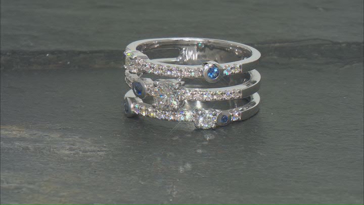 Moissanite and Blue Sapphire Platineve Ring .83ctw  DEW Video Thumbnail