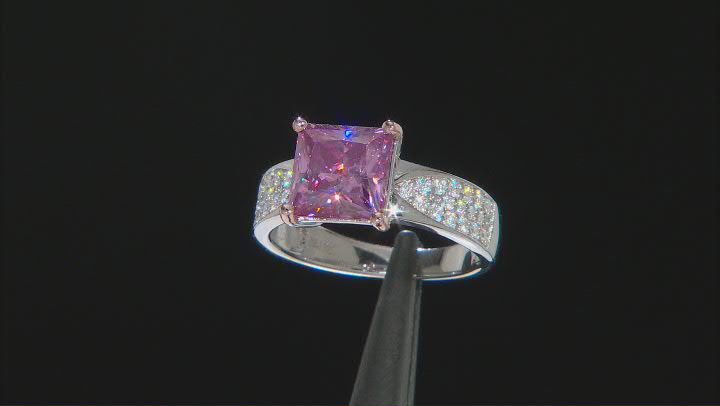 Pink and Colorless Moissanite Platineve Ring 3.54ctw DEW Video Thumbnail