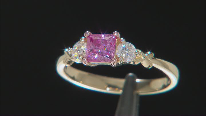 Pink and Colorless Moissanite 14k Yellow Gold Over Sterling Silver Ring 1.02ctw DEW Video Thumbnail