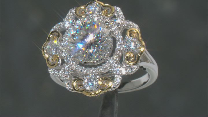 Moissanite Platineve And 14k Yellow Gold Flash Plating Over Silver Ring 4.00ctw DEW Video Thumbnail