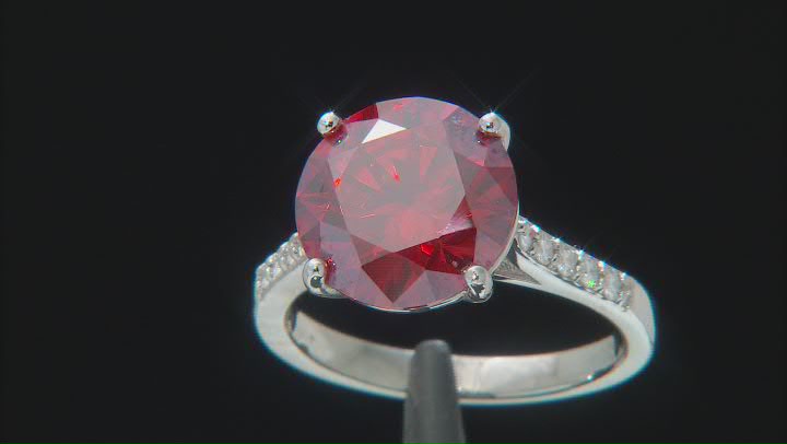 Red and Colorless Moissanite Platineve Ring 4.95ctw DEW. Video Thumbnail