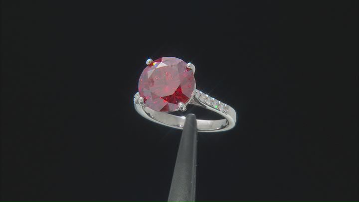 Red and Colorless Moissanite Platineve Ring 4.95ctw DEW. Video Thumbnail