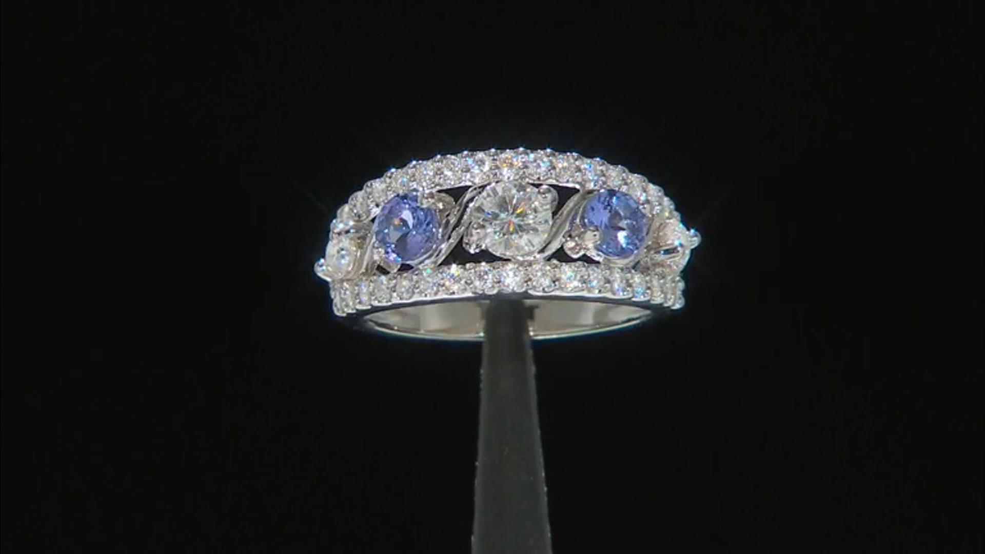 Moissanite And Tanzanite Platineve Ring .87ctw DEW. Video Thumbnail