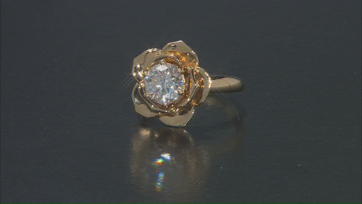 Moissanite 14k yellow gold over sterling silver ring 1.90ct DEW Video Thumbnail