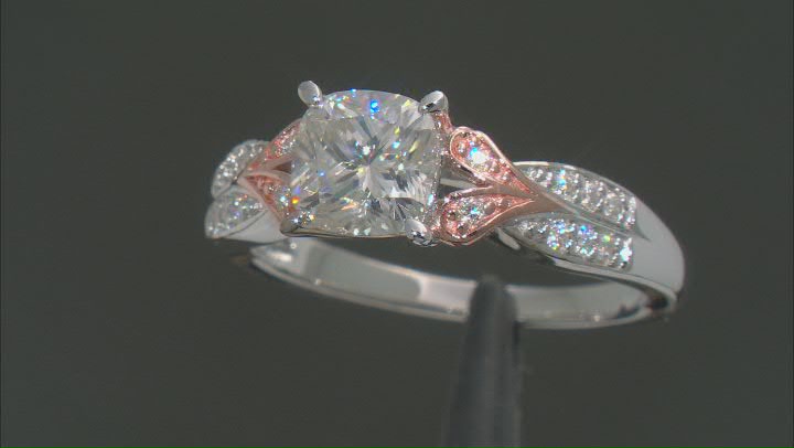 Moissanite Platineve and 14k rose gold over sterling silver ring 1.86ctw DEW Video Thumbnail