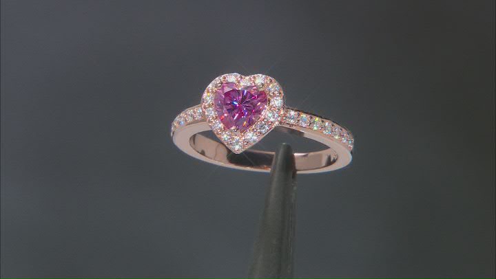 Colorless and Pink moissanite 14k rose gold over silver ring 1.08ctw DEW Video Thumbnail