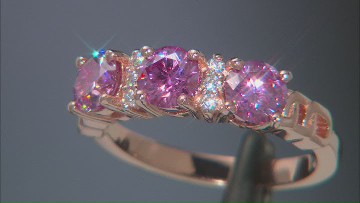 Colorless and Pink moissanite 14k rose gold over silver ring 1.56ctw DEW Video Thumbnail