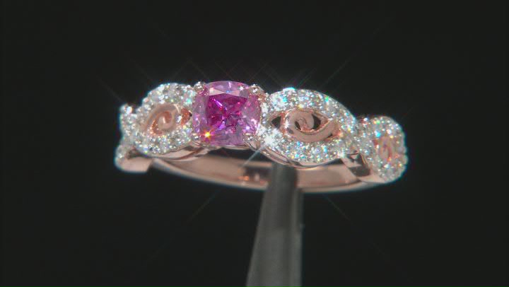 Colorless and Pink moissanite 14k rose gold over silver ring .90ctw DEW Video Thumbnail