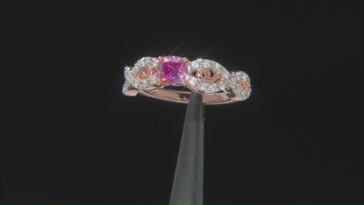 Colorless and Pink moissanite 14k rose gold over silver ring .90ctw DEW Video Thumbnail