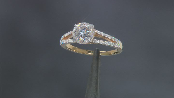 Moissanite Inferno Cut 14k Yellow Gold Over Silver  Ring 2.49ctw DEW. Video Thumbnail
