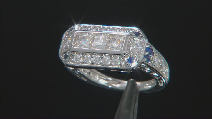 Moissanite And Blue Sapphire Platineve Ring 1.41ctw Video Thumbnail