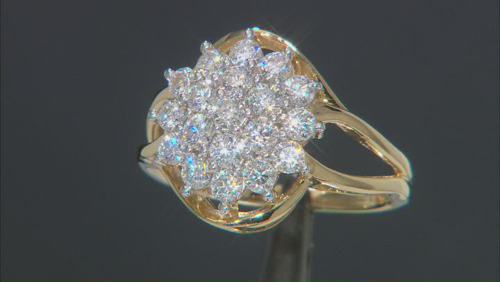 Moissanite 14k yellow gold over sterling silver cluster ring 1.02ctw DEW Video Thumbnail