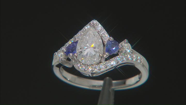 Moissanite And Tanzanite Platineve Bypass Ring 1.86ctw DEW. Video Thumbnail