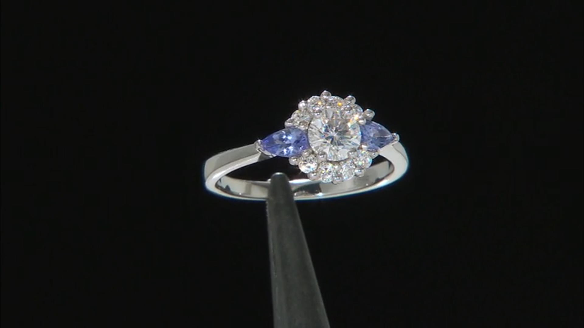 Moissanite And Tanzanite Platineve Ring .84ctw DEW. Video Thumbnail