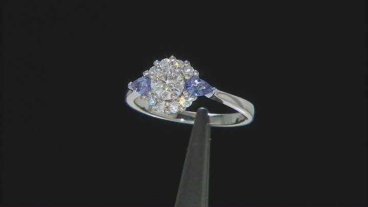 Moissanite And Tanzanite Platineve Ring .84ctw DEW. Video Thumbnail