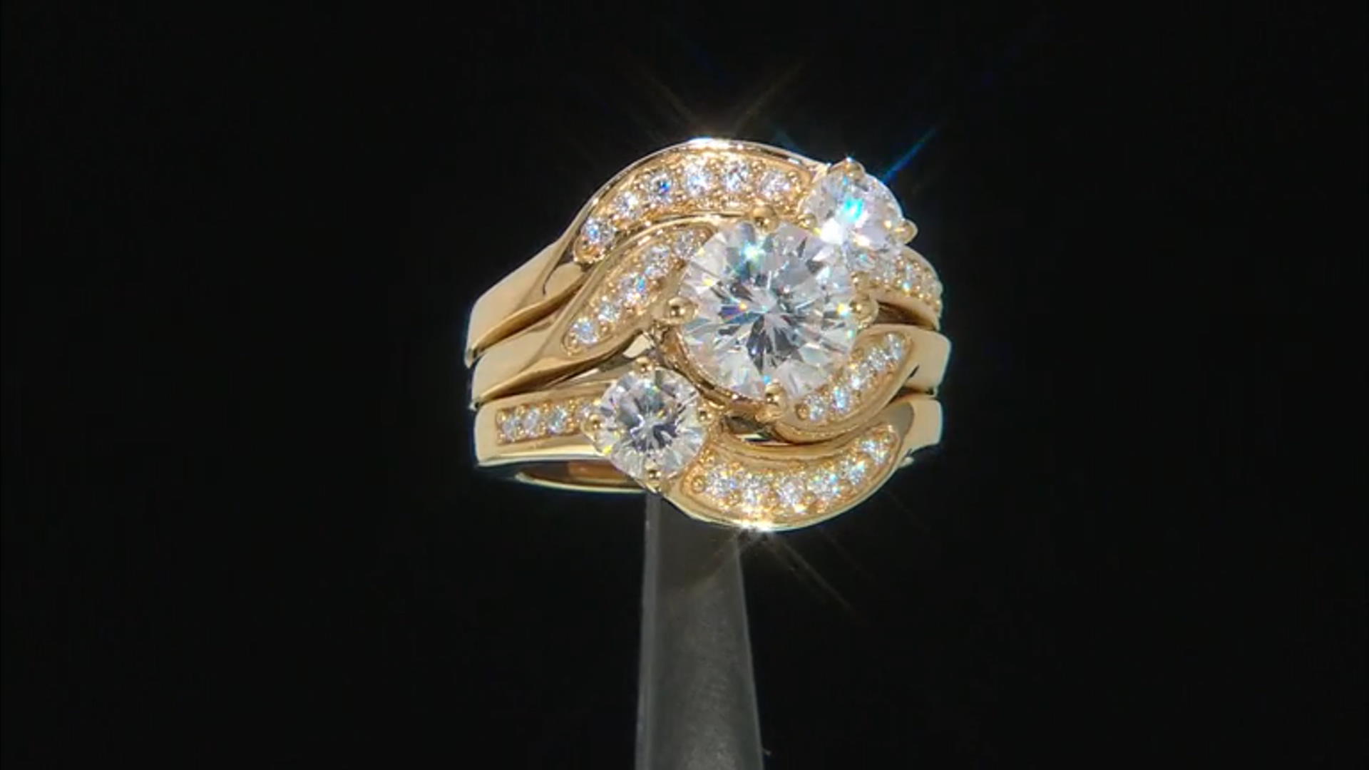 Moissanite 14k Yellow Gold Over Silver Ring With Two Bands 3.32ctw DEW. Video Thumbnail